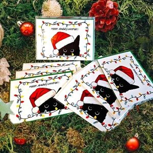 NEW "Meowwy Christmas" Cute Black Cat Christmas Cards 10 Pack